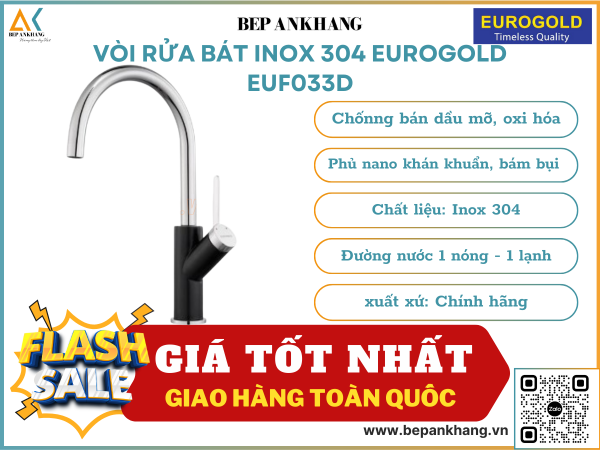 Vòi rửa bát inox 304 Eurogold EUF033D